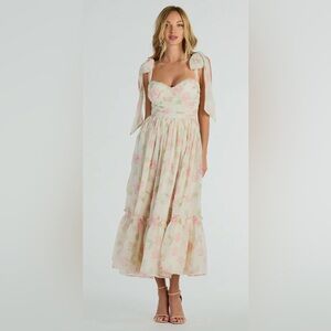 NEW Windsor Gretchen Sweetheart Tie Floral Chiffon Midi Dress-Size Small